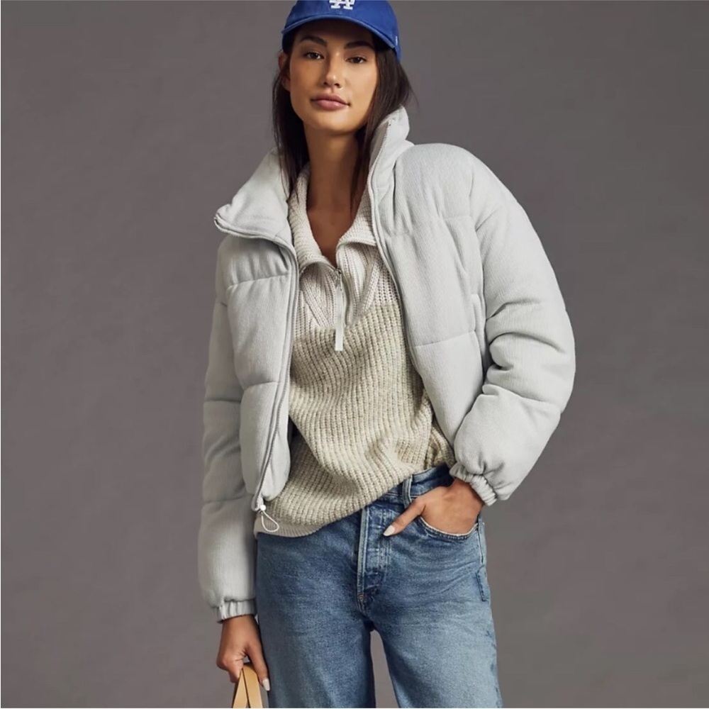 ANTHRO BAGATELLE. NYC Cropped Gray Knit Puffer Jacket XL